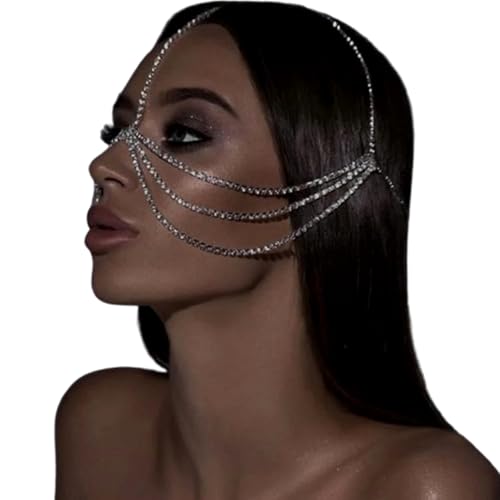 Riymusry Multi-layered Rhinestone Tassel Mask for Women Cosplay Crystal Face Chain Custumes Rave Masks Hair Chain Jewelry by Riymusry - Image 2