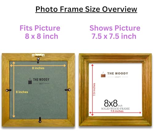 Image of Photo Frames 8x8 inch | Wall Frames | Small picture Frame | Yellow Wood Frame for Wall | Bright and Stylish Decor for Home & Office, Great Gift for Friends & Family (8x8 inch, Yellow)