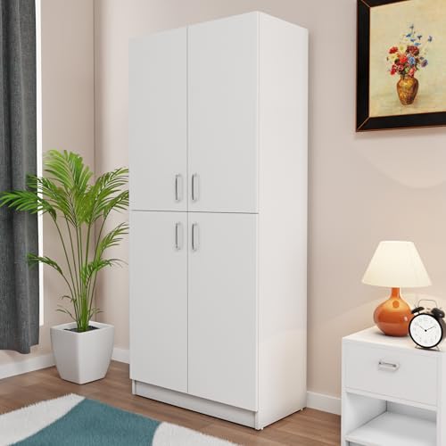 Image of VIKI Wardrobe | Wooden Almirah for Open Shelves with 4 Small Door Wardrobe (Frosty White - 40D x 80W x 180.8H) | 1 Year Warranty | Free Assembly