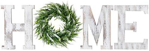 LOSOUR Home Letters with Wreath-Farmhouse Decor for The Home Clearance Wood Letters-Decorative Home Sign for Living Room Decor, Entry Way, Kitchen, etc (White)