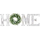 LOSOUR Farmhouse Decor Wood Letters - Wreath with Decorative Home Sign for Living Room, Entry Way, Kitchen (White)
