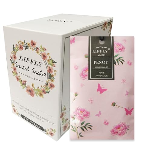 LIFFLY 14 Packs Peony Scented Sachets for Drawers and Closets
