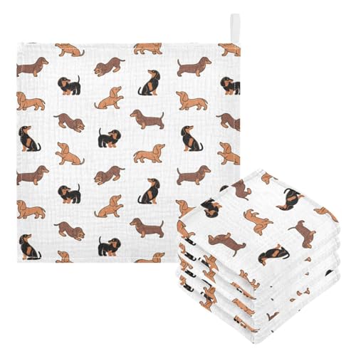 Image of YETTASBIN Dachshund Dog Muslin Baby Hand Washcloths, Soft Cotton Bath Face Towel, 4 Layers Extra Absorbent Feeding Burp Cloth for Newborn Infant, 5 Pack