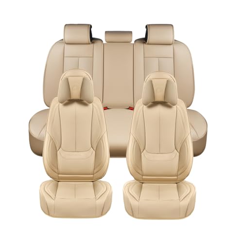 Image of Coverado Universal Seat Covers Full Set, 5 Seats Universal Seat Covers for Cars, Waterproof NAPPA Leather Car Seat Covers with Head Pillow, Auto Protectors Fit for Most Sedans SUV Pick-up Truck, Beige