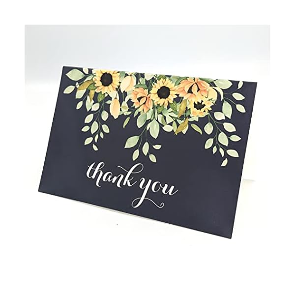 Gooji Tarjetas de agradecimiento de girasol de 4x6 (paquete de 20 unidades) a juego con sobres con forro kraft,Juego… - Imagen 9