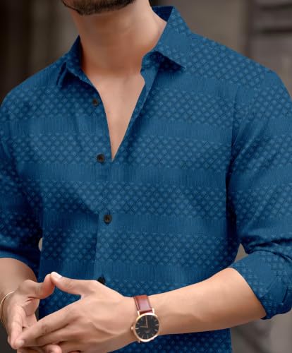 Image of The Kab's Men Casual Shirt | Textured Cotton Fabric Regular Fit Shirts for Men Stylish | Full Sleeve Shirt for Man | Comfortable Breathable Fabric | Perfect for Casual Office and Outing Wear