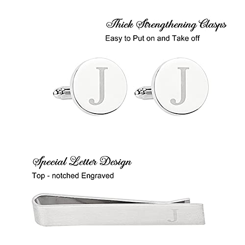 GORGECRAFT Klassieke Manchetknopen voor Mannen Tie Clips en Manchetknopen Sets voor Mannen Alfabet Initiële Letter Manchetknopen voor Formele Zakelijke Bruiloft,J - Image 4