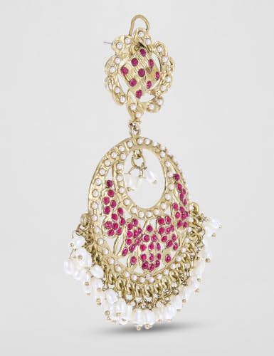 Image of Rubans Chandbali Earrings Kundan Pearl Beads Traditional Wedding Jewellery for Women & Girls