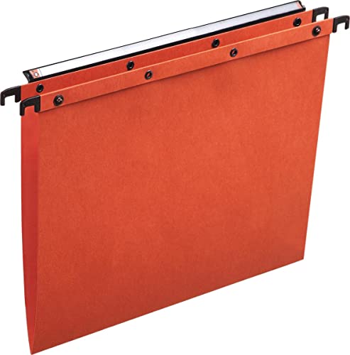 L'OBLIQUE 39408 Dossier suspendu Kraft 240 g Tiroir Entraxe 330 mm H 250 mm Fond V Carte Canson Barrettes Acier Boîte de 25 Orange