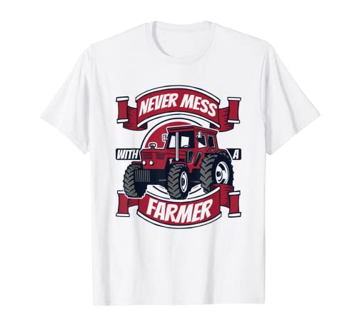 Never Mess With A Farmer Bauer Agricultor t-shirt, Branco, Pequeno