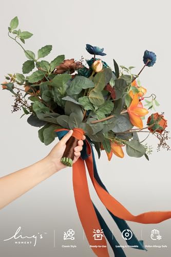 Ling’s moment Teal Brautstrauß Kaskadierend, gebrannte orange Hochzeitssträuße für die Braut, 13 Zoll Terrakotta Rost Herbst Künstlicher Hochzeitsblumenstrauß