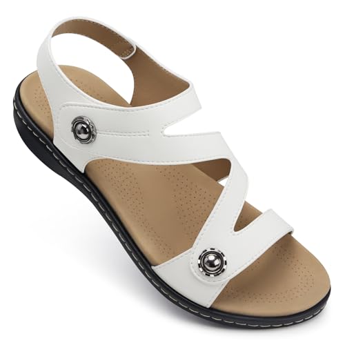 Image of TEMOFON Womens Sandals Dressy Summer: Comfortable Arch Support Flat Sandal | Comfort Walking, Dress Casual, Adjustable Hook and Loop, Open Toe Ankle Strap, Cute Lightweight Soft, Non Slip Elegant Shoes