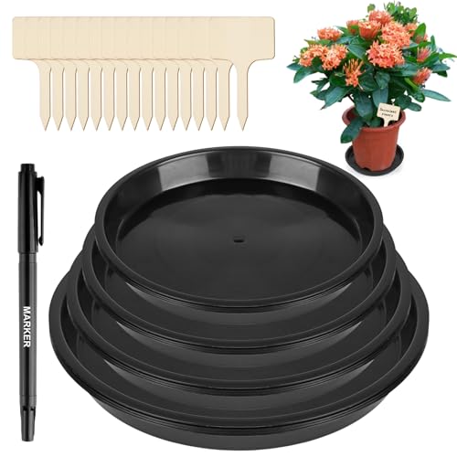 16 Pièces Soucoupe Pot Fleur, Coupelle Pot de Fleur en Plastique, Rondes Dessous de Pot de Fleur avec étiquettes de Plantes, Stylo de Marquage pour Plantes D'intérieur et D'extérieur