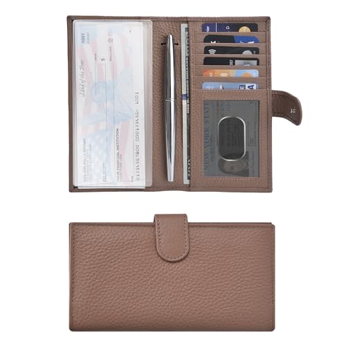 Image of Oak Leathers Checkbook Cover Slim Minimalist For Men with RFID Blocking Credit Card Holder Wallet (Nude)