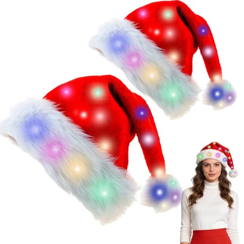CLIUNT LED Weihnachtsmütze, 2 Stück Weihnachtsmütze Nikolausmütze...