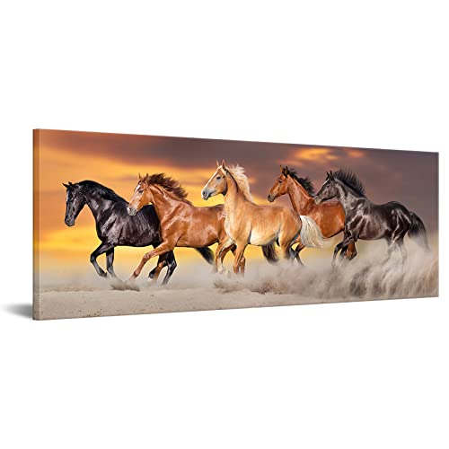 iKNOW FOTO Large Size Canvas Prints Running Horse Herd Rungallop Desert Dust Against Dramatic Sky Panorama Wall Art Gallery Wrapped Ready to Hang 20x55inch