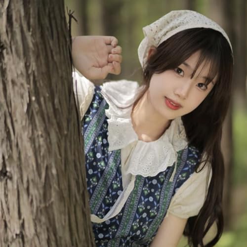 Lace Trim Triangles Hair Scarf Rose/Floral Pattern Kerchief Tie Back French Turbans For Girl Beach Photo Tool2