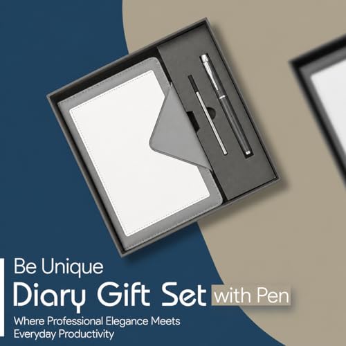 Image of CAVALO - Be Unique Diary Gift Set with Pen | Premium Notebook with Pen & Extra Refill | 6 x 8 Inch, 240 Lined Pages, Undated | Ideal for Corporate Gifting, Office Use, Basic Use, Diwali & New Year Presents (Grey Triangle Diary Gift Set)