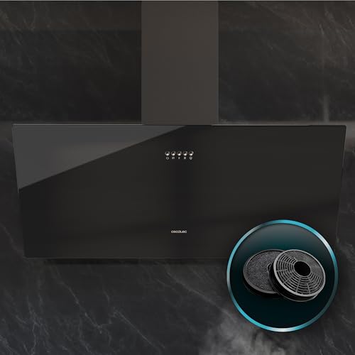 Cecotec Dunstabzugshaube Dekorativ 90cm Bolero Flux DM 906500 Glass Black A. 165W, Niedriger Energieverbrauch, Front aus schwarzem Glas, Absaugung 650m³/h, Mechanische Steuerung, 3 Leistungsstufen