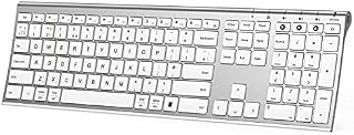 ASHU Multi Device Bluetooth Keyboard, Wireless Rechargeable QWERTY UK Layout Keyboard, Ultra Slim Full Size Quiet Keyboard for Windows Mac Android Computer Laptop PC Desktop, White and Silver