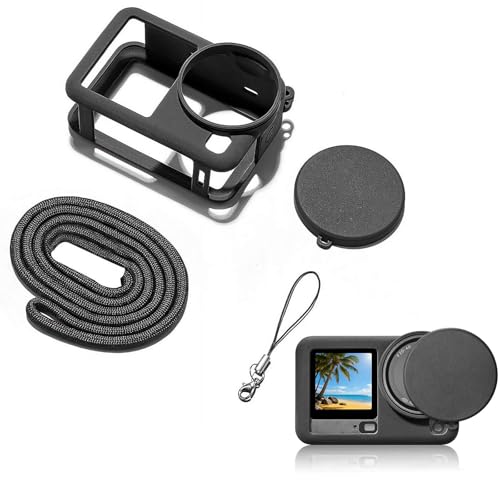 For DJI Osmo Action 6 �Ή� �V���R���ی�P�[�X ���h�~ �����h�~ �h�U ����~�� �ی�J�o�[+�����Y�L���b�v �����h�~ �X�g���b�v�t�� �g�тɕ֗� ���t���ȒP for DJI Osmo Action 6 �p �ی�J�o�[