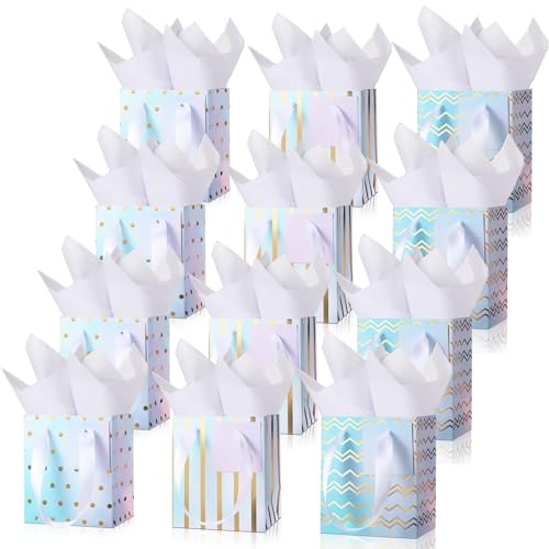 Tenare 12 Pcs Small Gift Bags Mini Metallic Paper Bag Bulk Tiny with Handle Tissue Paper for Gift Wrap Father's Day Birthday Grad Graduation Party(7 x 4 x 9 Inch,Rainbow) by Tenare - Used condition - US$15.47