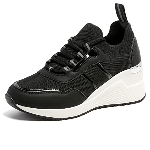 Cestfini High Wedge Sneakers for Women Non-Slip Fashion Sneakers PGYDX05W-173-RT-BLACK-9.5