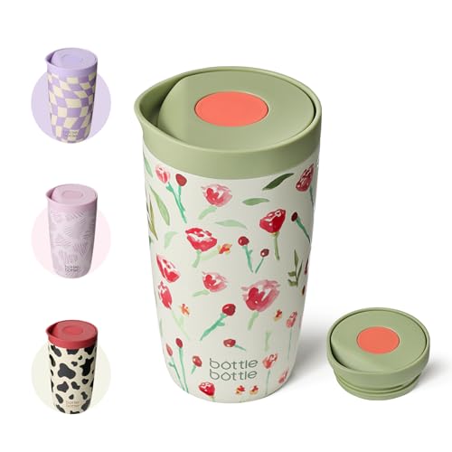 BOTTLE BOTTLE Insulated Coffee Tumbler with Push Button Lid 12oz(Rose Red)