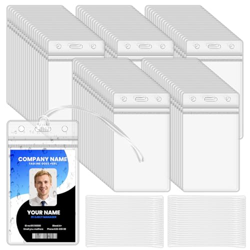 Oomcu 120 PCS Clear Luggage Tags Holders Bulk - Plastic Badge Holder Badge Label Tag Holder with Loops Straps for Suitcases Backpacks Travel Office Business Supplies Baggage Name Tags(120)