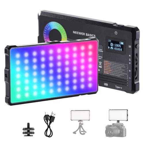 Image of NEEWER Basics RGB Video Light, 9W 2700K-7500K Portable Full RGB Colors 17 Scenes CRI97, 4000mAh Rechargeable Metal Small LED Camera Panel Lighting for DSLR Tripod Streaming Video Recording, SL90C