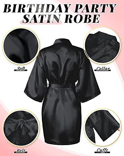 Patelai 8 Pcs Bridesmaids Robes for Women Silk Satin Kimono Short Robe Bulk Bridal Party Getting Ready Outfits Wedding Sleepwear (Black)