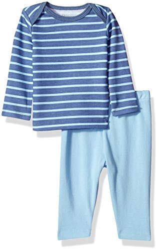 Hanes Ultimate Baby Flexy 2 Piece Set (Pant with Long Sleeve Crew Tee), Blue Stripe, 18-24 Months