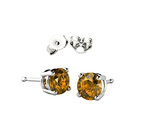 FANTOM Sterling Silver Dark Yellow Simulated Topaz Colored Round Cz Stud Earrings 2.00 Carat