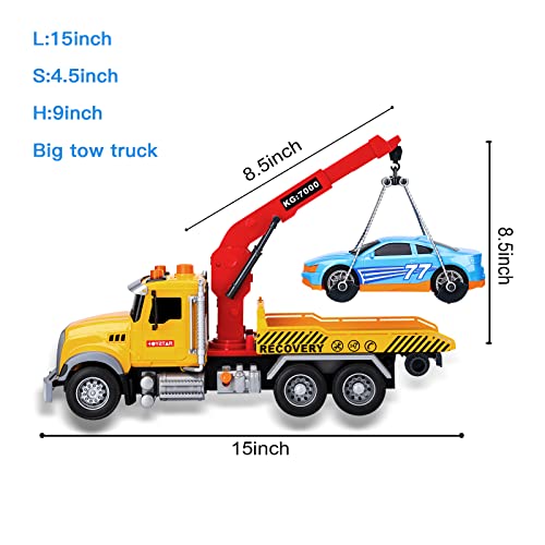 Haomsj Big Tow Trucks Toy Trucks With Hook And Car For Boys Pull Back Truck Toys With Light And Sound For Kids (1:18 Plastic Tow Truck) #TOP1
