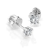 Pendientes Solitario Oro Blanco 585 - con 2 Diamantes 0.12 ct - Joya Clásica de Oro Auténtico