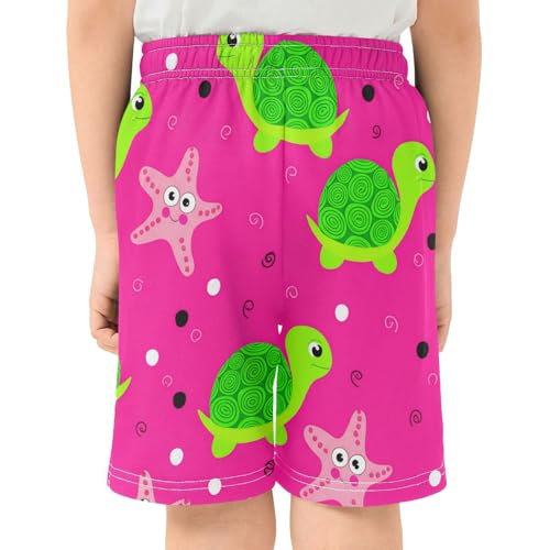 J JOYSAY Cartoon Turtle Starfish Fuchsia Boys Athletic Shorts Kids Youth Casual Shotrs with Elastic Waistband Pockets3