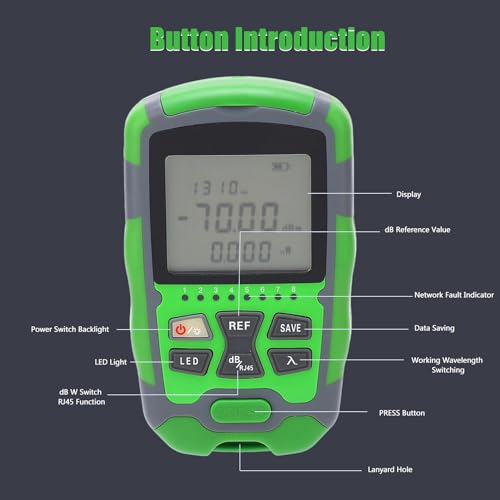 Glasfaser-Leistungsmesser, ‑70~+10 DBm 850–1700 Nm Digitalanzeige, Tragbares Glasfaserkabel-Tester-Tool mit Universeller Schnittstelle, Zum Erkennen von Kabelfehlern
