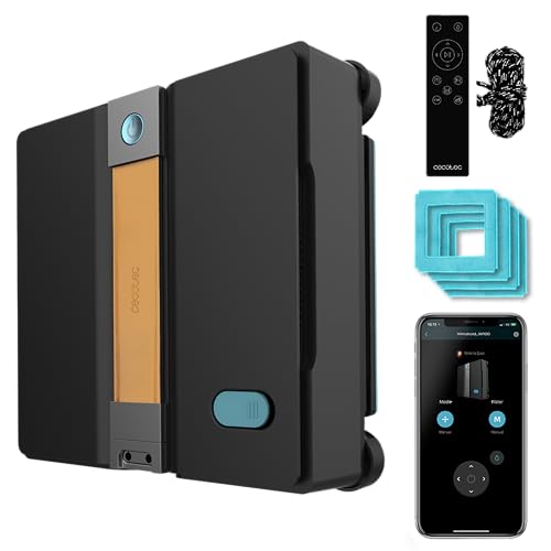 Cecotec Robot Limpiacristales con App y Mando Conga Windroid W50 Double Spray. Pulveriza, Limpia y Seca, 6300Pa, Diseño Cuadrado, 4 Mopas y 4 Sprays, 5 Modos, Doble Sistema de Seguridad