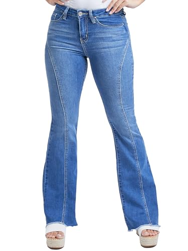 YMI Jeans Women's Frayed Hem Flare Jeans with Curved Front