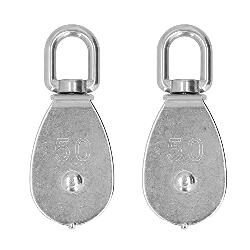 2Pcs M50 Single Pulley Block Crane, Stainless Steel Wire Rope Lifting Hook, 360 Degree Rotatable Pulley, Durably Lifting Equipment for Heavy Objects, Temperature and