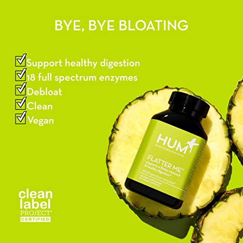 Hum Flatter Me Gut Health Supplement For Daily Bloating Relief - 18 Full Spectrum Digestive Enzymes To Support Food Breakdown + Ginger, Fennel Seed & Peppermint For Nutrient Absorption (60 Capsules) #TOP4