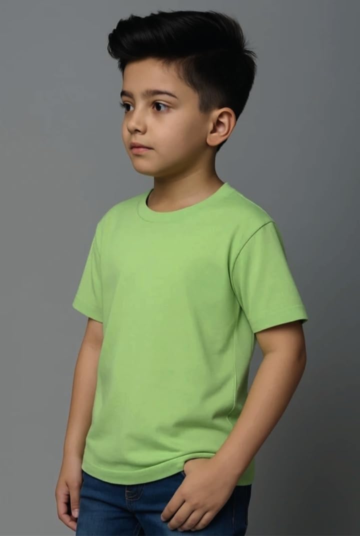 LUXURION Pure Cotton Solid Plain Colour Kids T-Shirts, Unisex, Boys and Girls, Round Neck, Half Sleeve, Age 1-15 Years (in, Age, 1 Year, 2 Years, Regular, LITE Green)-image-2