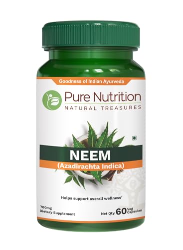 Pure Nutrition Neem 700 mg per Capsule | 60 Capsules | Neem Leaf Extract & Bark Powder Blend | Non-GMO | Gluten-Free | 60-Day Supply Herbal Supplement