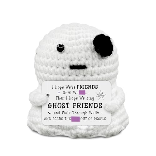 Friendship Gifts for Women - Mini Positive Ghost Crochet, Handmade Emotional Crochet Plushies Support, Funny Birthday Gifts for Friends, Besties, Sisters, White Elephant Gift Ideas