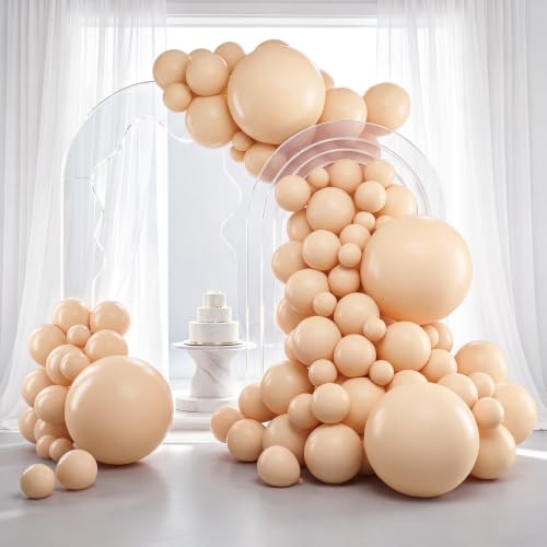 Image of RUBFAC 129pcs Nude Balloons Different Sizes 18 12 10 5 Inch, Boho Beige Apricot Balloon Garland Arch Kit for Party Decoration Gender Reveal Graduation Wedding Anniversary Baby Shower Party Supplies