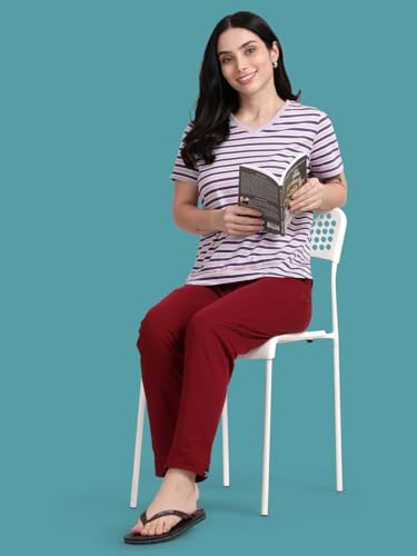 Image of TWIN BIRDS Women Cotton Textured Night Pant | Pyjama Loungewear Sleepwear