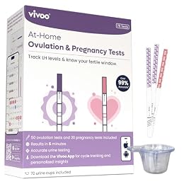 Vivoo Ovulation and Pregnancy Test Strips Kit — 50 LH Ovulation Tests + 20 HCG Pregnancy Tests + 70 Cups | 99.1% Accurate | 5-Min Results | Free App Cycle Tracker