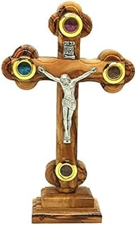 authentic Olive Wood Stand Cross with Holy Incense Soil Hand Made in The Holy Land Bethlehem Crucifix Jesus Jerusalem Carved Name