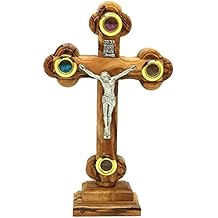authentic Olive Wood Stand Cross with Holy Incense Soil Hand Made in The Holy Land Bethlehem Crucifix Jesus Jerusalem Carved Name