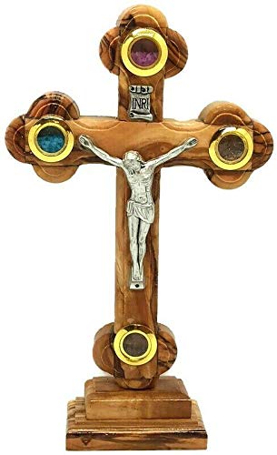 authentic Olive Wood Stand Cross with Holy Incense Soil Hand Made in The Holy Land Bethlehem Crucifix Jesus Jerusalem Carved Name